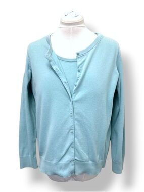 Talbots Woman Pima Cotton Cardigan & Tank 2 Piece Set Light Blue 1X